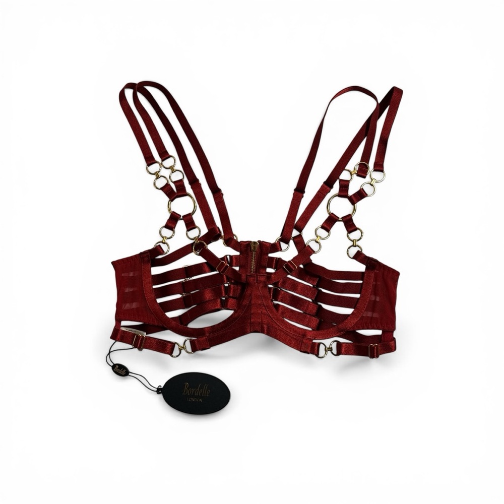 Bordelle Kleio Ouvert Wire Bra Burnt Red Gold Hardware Size SS SS23B03BR - Picture 3 of 6